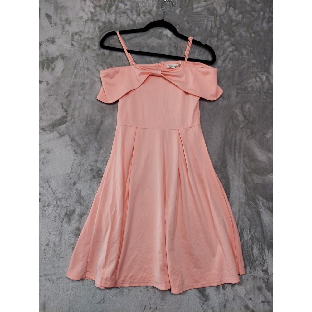 Grace Karin Girls Peach Pink Cold Shoulder Bow Party Dress Size 12Y NWT
